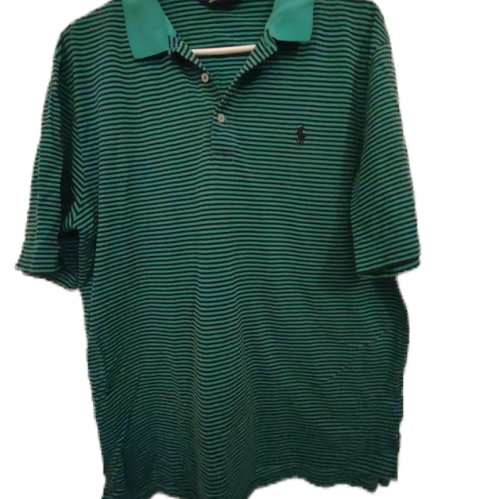 Polo by Ralph Lauren Teal and Black Striped Shirt